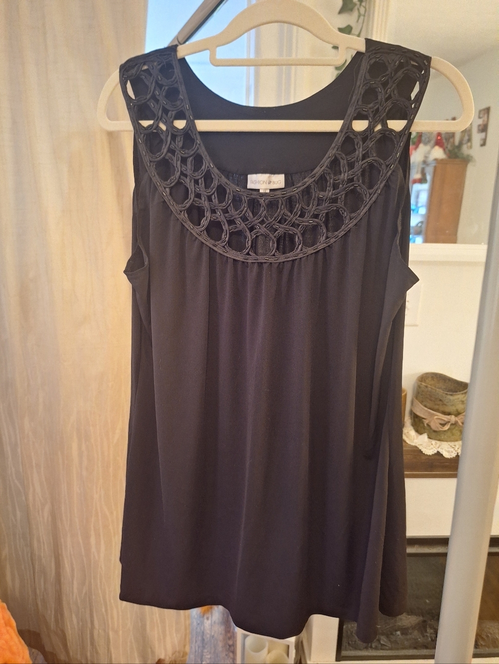 Tunic Tank Top with Beaded Open Work Neckline